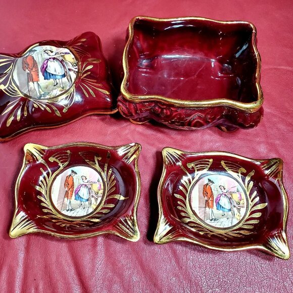 H. Bequet quaregnon Cigarette Box & Set of Ashtray - Picture 3 of 12